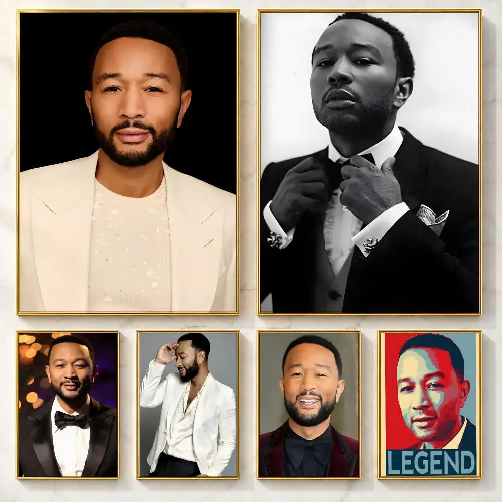 R&B Singer John Legend Poster Self-adhesive Art Poster Decoracion Painting Wall Art White Kraft Paper Home Decor