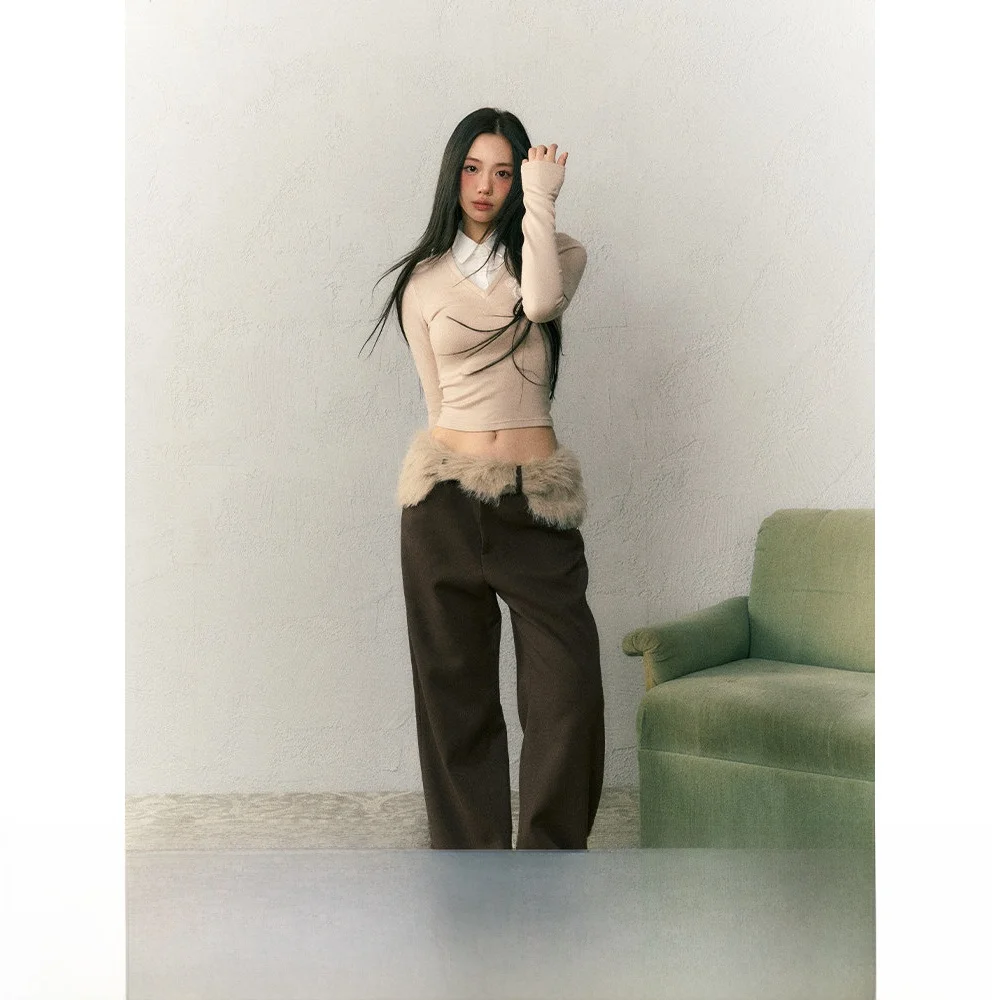 

Оригинальная женская футболка LaluneDuCiel Slim Fit с воротником-стойкой и базовым слоем, длинная футболка обычной длины V-ne для поездок на работу