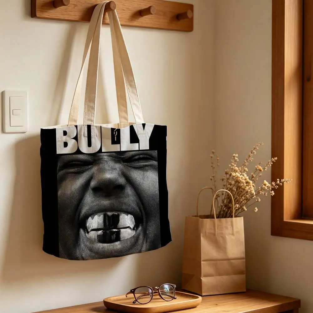 K-Kanye YE West BULLY Printed Canvas Tote Bag with Zipper for Work School and Travel