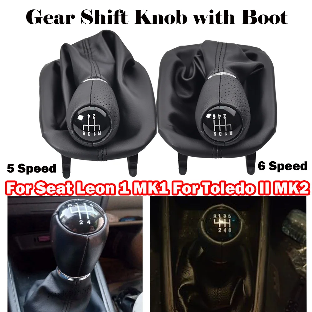 For Seat Leon 1 MK1 For Toledo II MK2 1998-2005 5 6 Speed Manual Gear Shift Knob ABS With Leather Boot Car Accessories