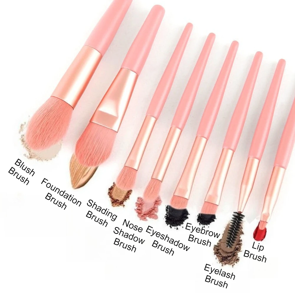 8PCS Travel Mini Make Up Brushes Set Portable Makeup Brushes Foundation Powder  Blush Eyeshadow Eyelash Makeup Brushes For Women
