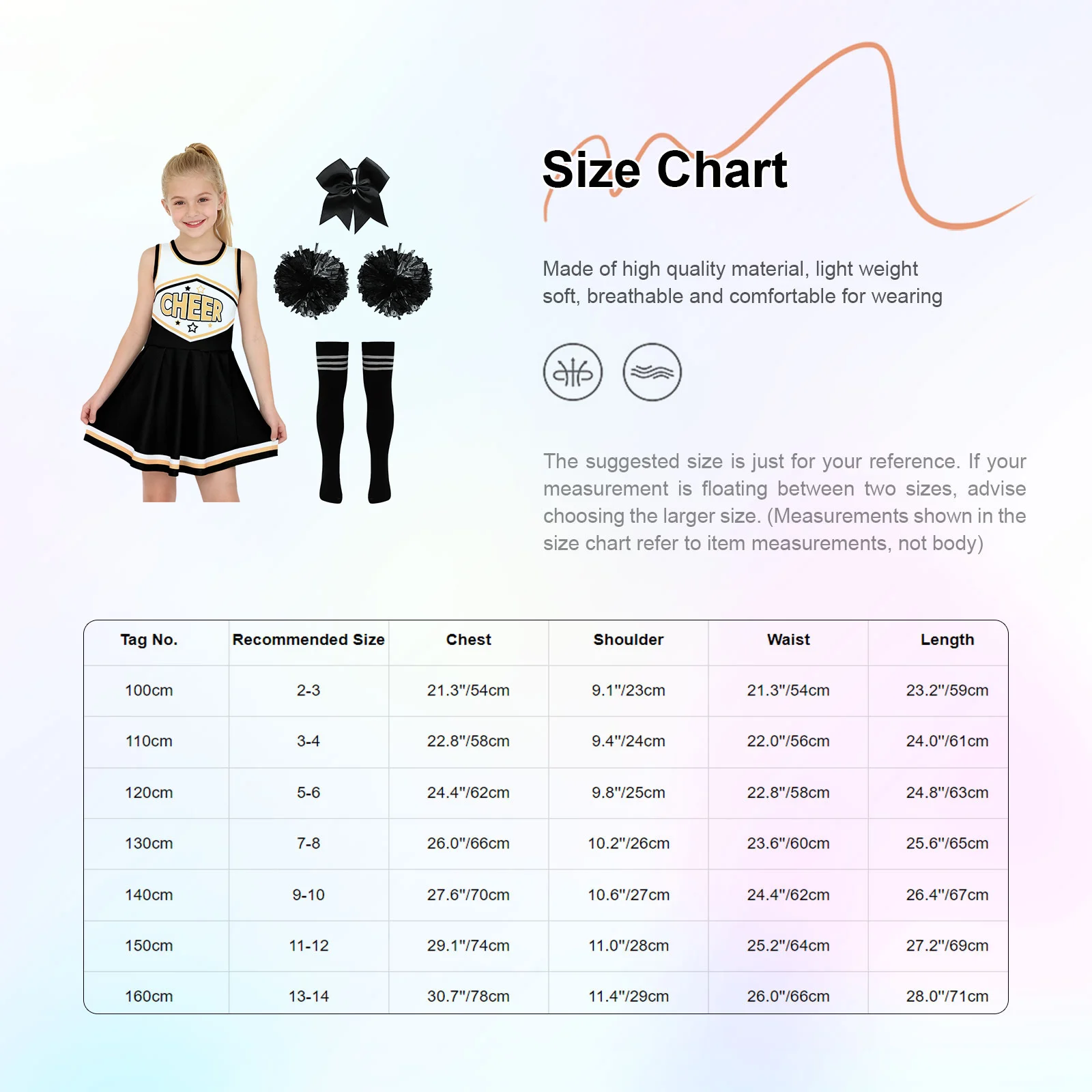 فستان أداء الرقص التشجيعي للفتيات الصغيرات مع كرات الزهور وربطة شعر لاجتماعات رياضية وحفلات كرنفال الهالوين