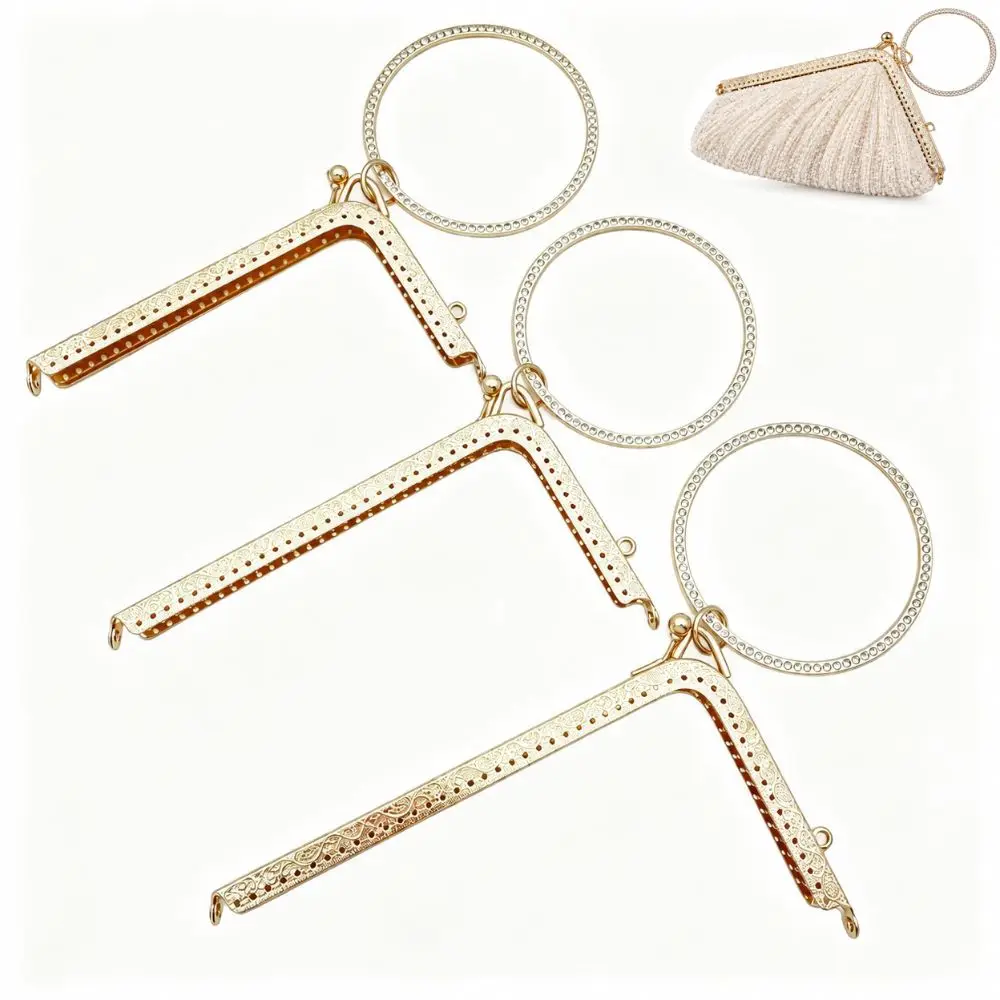 Durable Gold Frame Clasp Embossed Pattern Sew Holes Purse Frame Clutch Frame Evening Purse