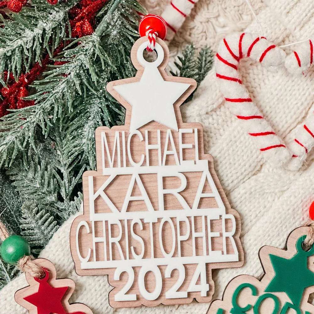 Adorno familiar de árbol de Navidad apilado |   Adorno navideño familiar personalizado |   Regalos de Navidad |   Regalos para abuelos