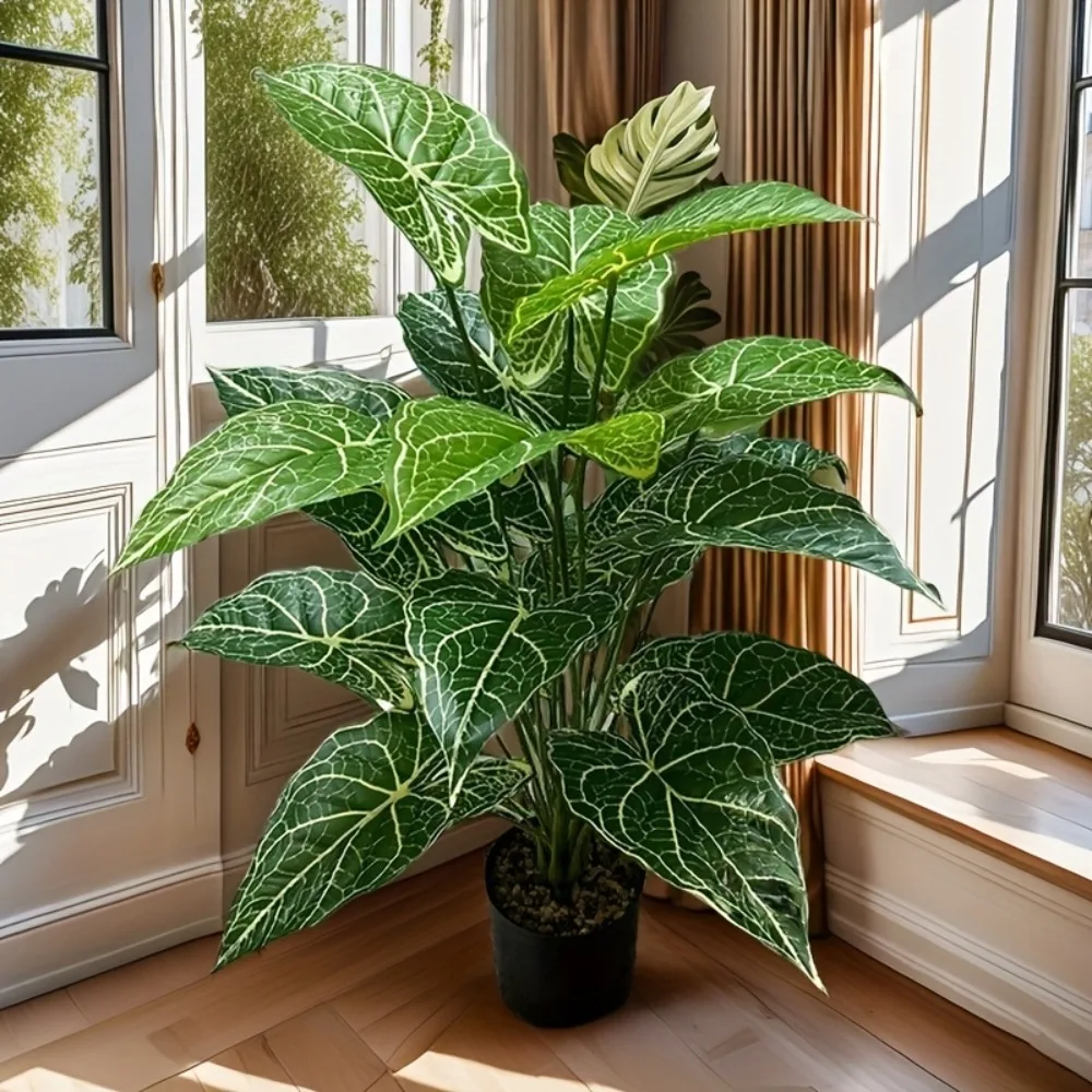 1 unidad de 24 hojas artificiales de Hada Verde, hojas de Taro, Monstera, rábano verde, hojas de lirio de Cala, decoración para el hogar y la Oficina, vacaciones, Año Nuevo