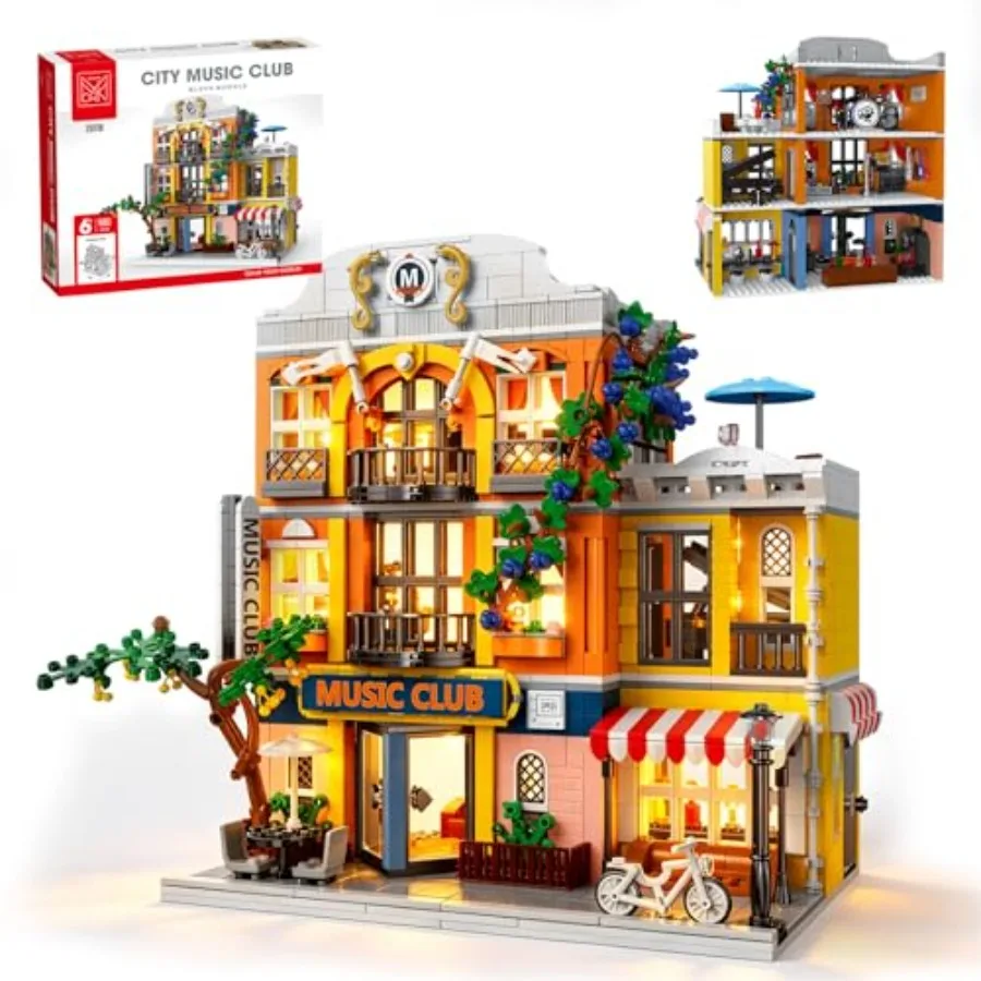 

City Jazz Club Building Set with Lights 20116: Modular City House Building Block for Adults, MOC Architecture Model Kit for Mus