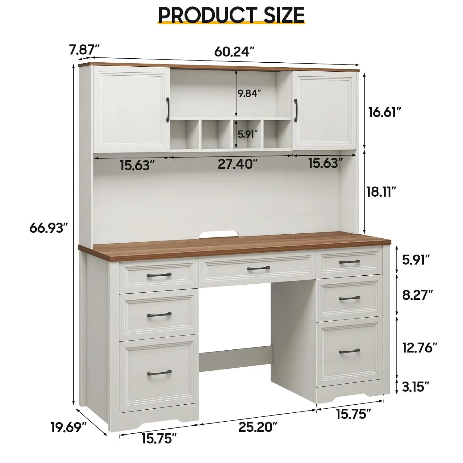 Farmhouse Executive Desk With 7 Drawers And Storage Cabinet, Rustic Large Home Writing Desk With Hutch, Workstation, Customized