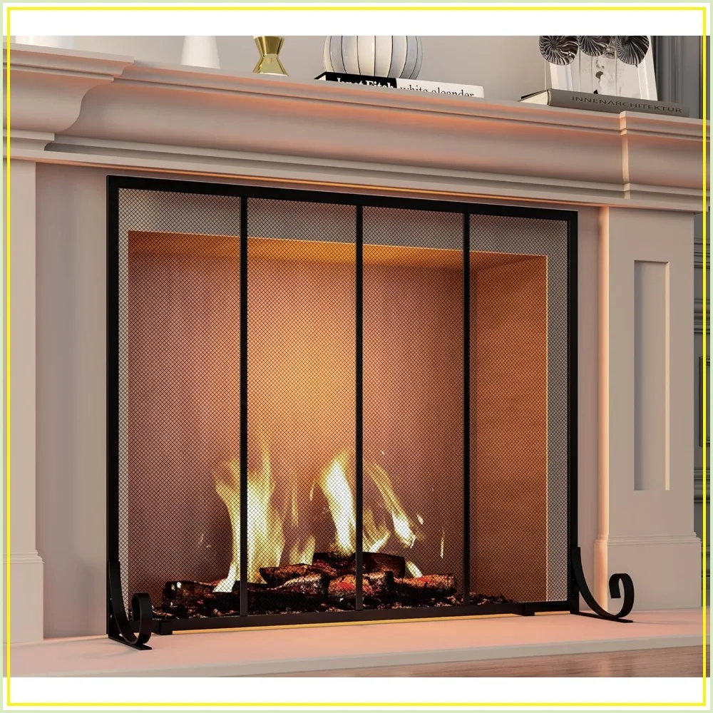 Fire Beauty Flat Panel Fireplace Screen Spark Guard Wrought Metal Gate Cover for Home, Decorative Mesh Fire Place Safety Fence