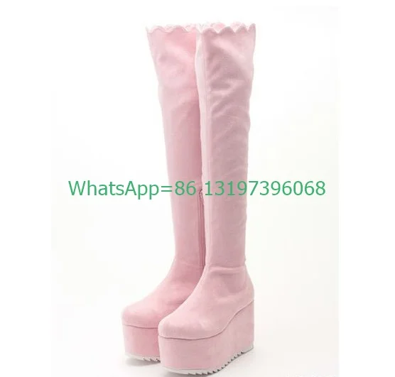 

Lady elegant pink suede platform runway boots side zip pink suede vintage style boots size 35-46 new arrive Mary Jane boots 46