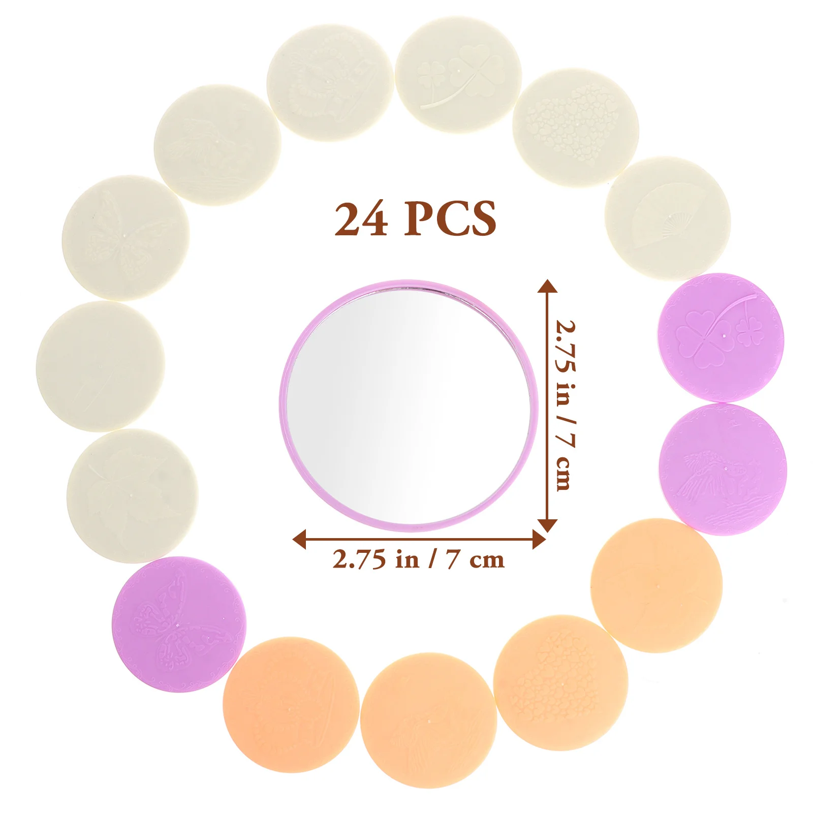 24 pçs mini bolso compacto portátil espelho redondo ferramentas de maquiagem (cor e padrão aleatórios)