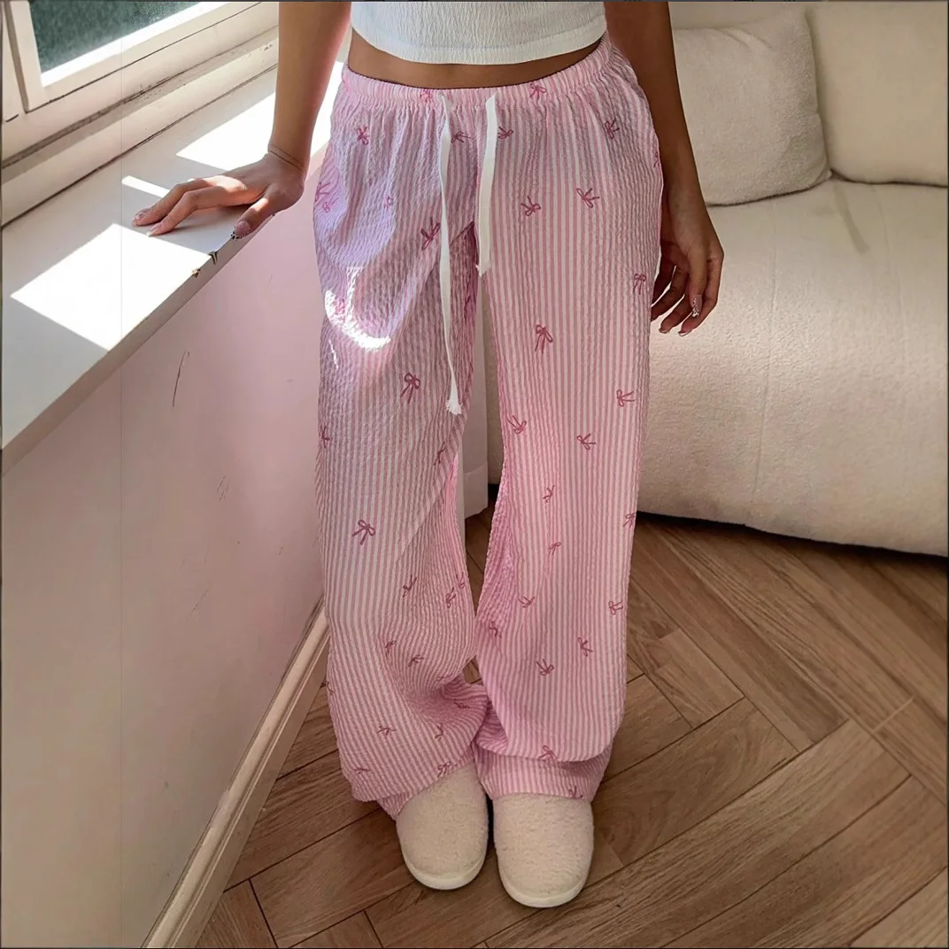 Sweet And Cute Plaid Bow Pajama Pants Loose And Comfortable Home Pants