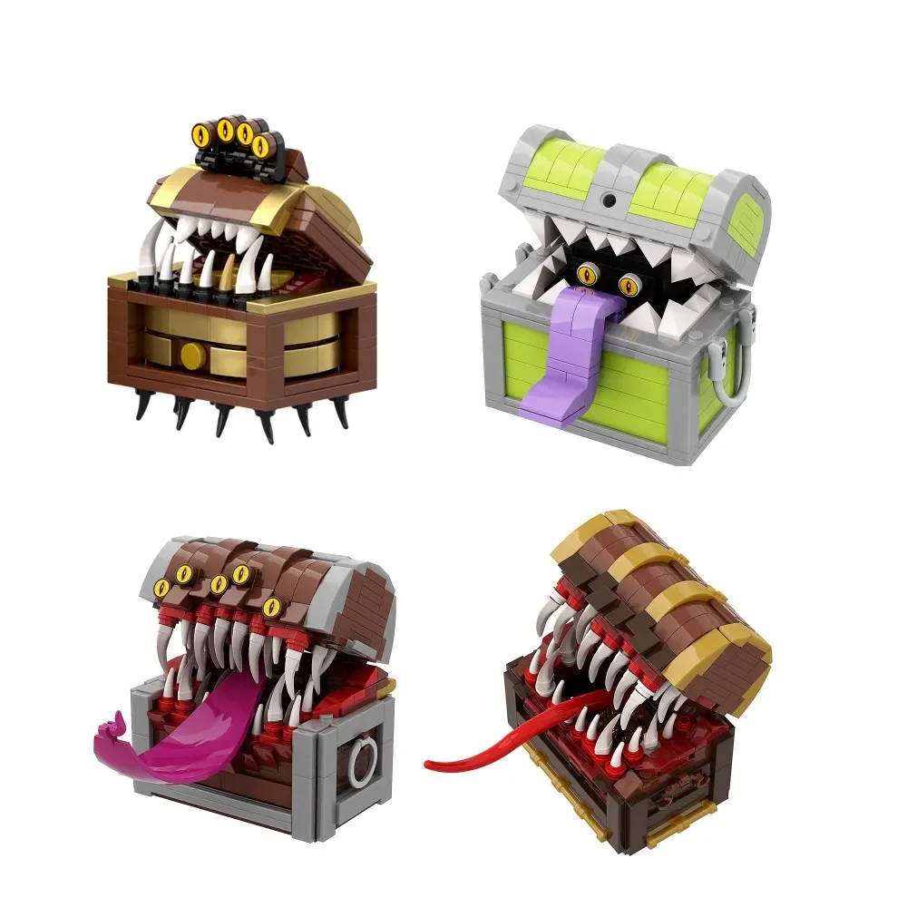 MOC Treasure Mimic Chest Building Blocks Game Dungeons Enemy Monster Chests Statue DIY Model Bricks Toys Adult For Kids Gift