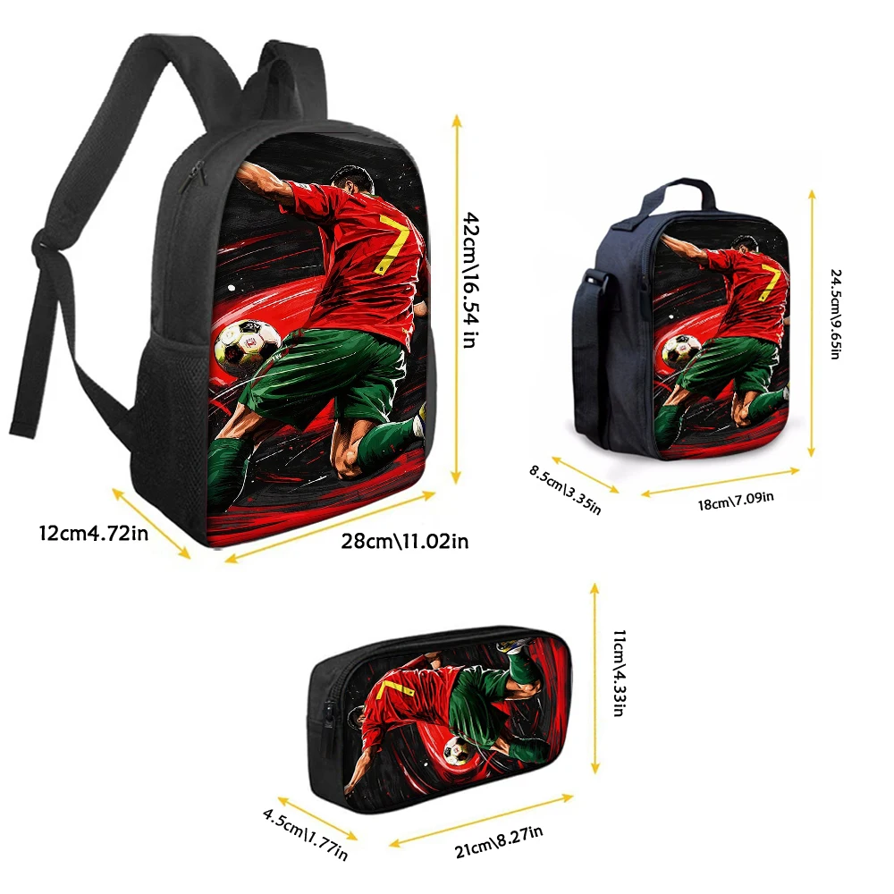 3pcs Football Flame Print Backpack Lightweight Daily Large Capacity School Bag Travel Bag with Shoulder Bag Pencil Bag Gift