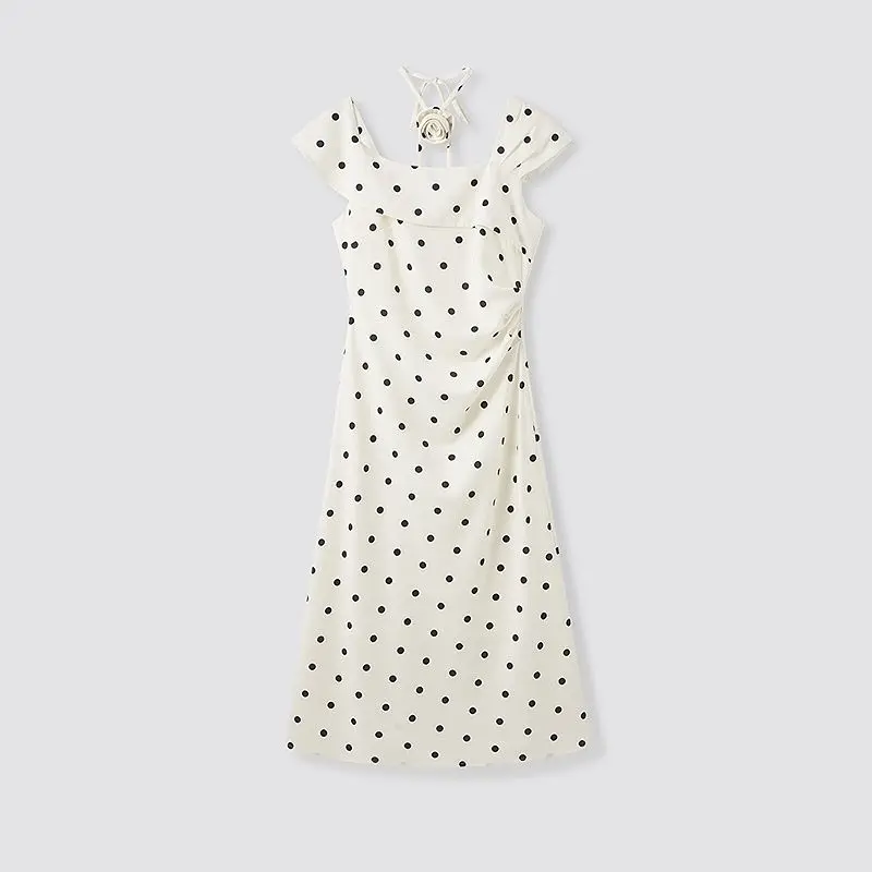 

Gentle Flower Polka Dot Dress Sleeveless Summer New Three-dimensional Temperament 2025 Slim Mid-length Skirt