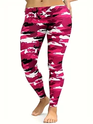 Plus Size Camo Print Skinny Leggings Casual High Waist Stretchy Leggings For Spring & Summer  Women's Plus Size Clothing