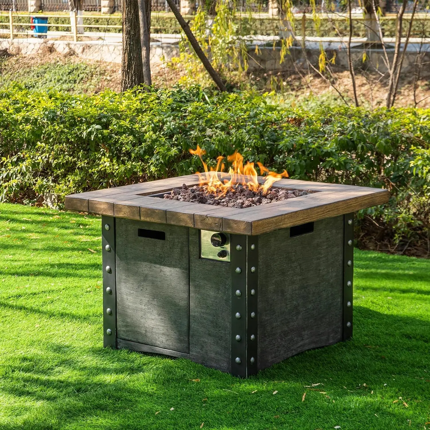 

34.5" Square 50,000 BTU Outdoor Propane Fire Pit Table with Terrafab Material, Gas Fire Pits for Outside Patio Clearance, Deck,