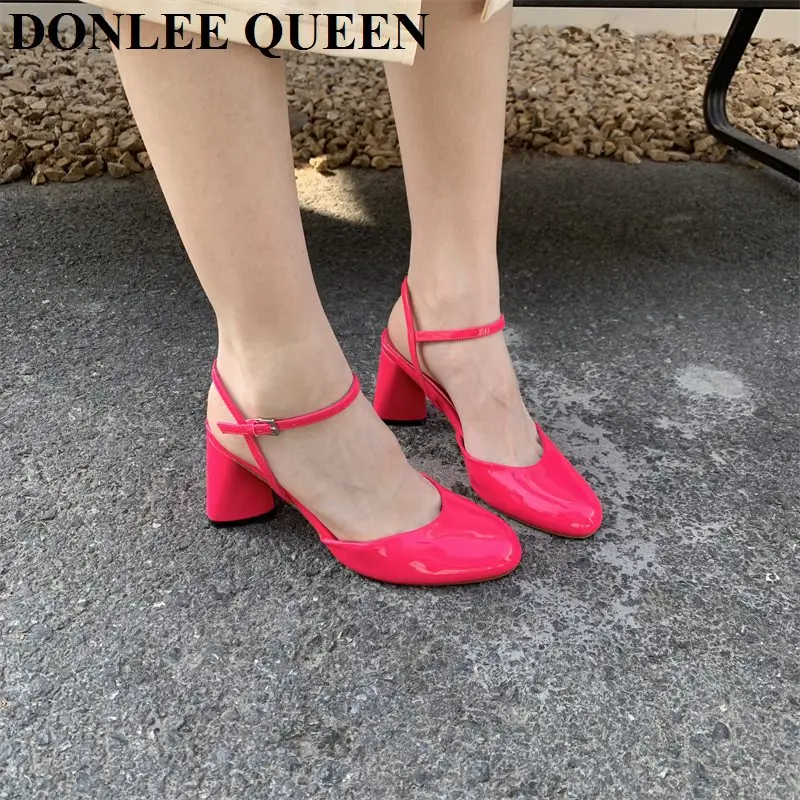 2024 Fashion Square High Heels Slingback Sandals Women Slip On Mules Shoes Women Shallow Brand Pumps For Office Lady Dress Mujer