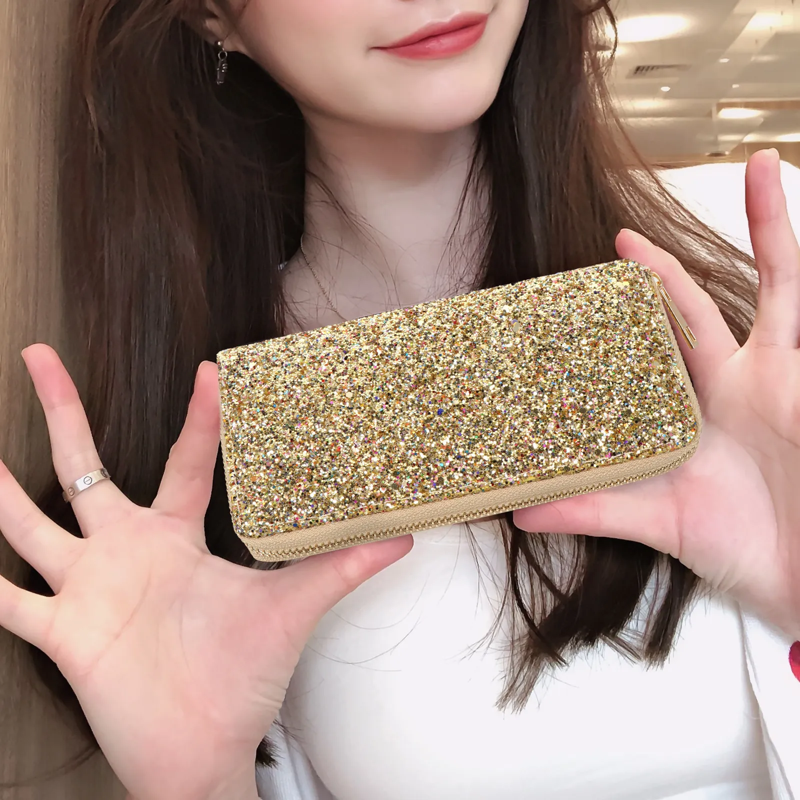 

Блестящие женские кошельки из искусственной кожи: модный дизайн, легкие, стильные, на молнии, с отделениями для кредитных карт, органайзер, подарок