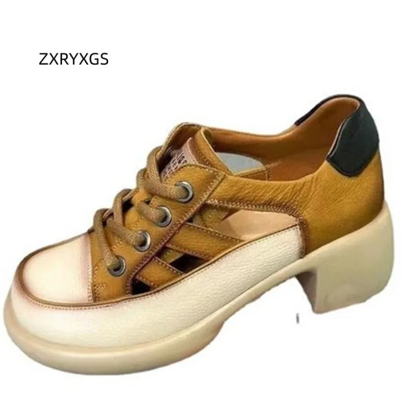 

ZXRYXGS Lace-up High Quality Microfiber Leather Sandals High Heels 2024 Spring Summer Pumps Elegant Fashion Sandals Roman Shoes