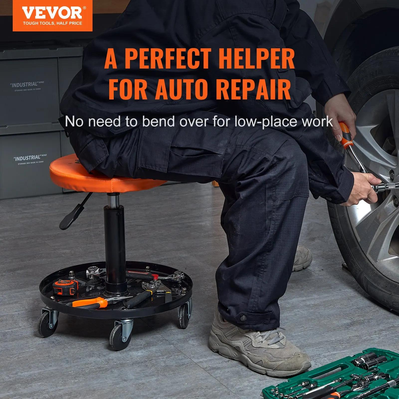 

Adjustable Mechanics Rolling Creeper Seat Stool Tool Tray For Shop Garage