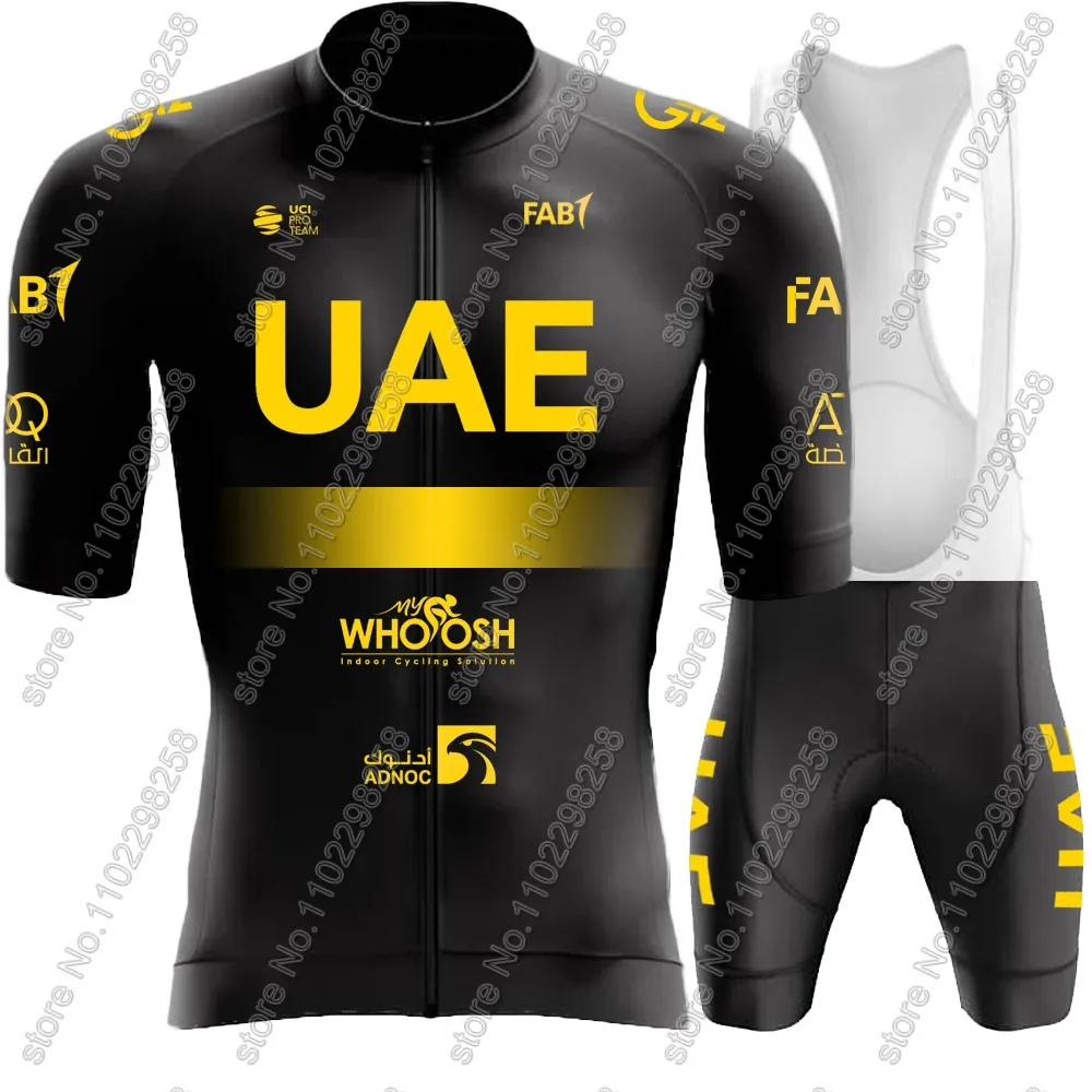 Golden UAE Team 2024 Cycling Jersey Set Short Sleeve Mens Black Clothing Road Bike Shirts Suit Bicycle Bib Shorts MTB Maillot