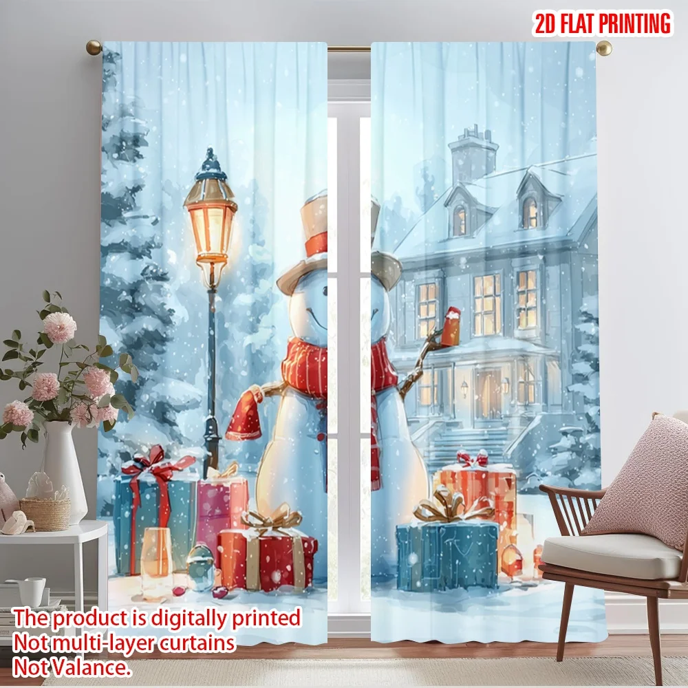 2pcs,2D plane printing Pattern Curtains Charming Winter Wonderland Versatile Durable Polyester (without rod) Decorations For