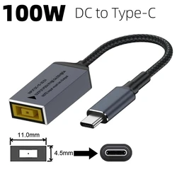 65W 100W Fast Charging Cable for Lenovo Power Adapter DC Square Plug to USB Type-C PD Converter for Laptop Mobile Phone Tablet