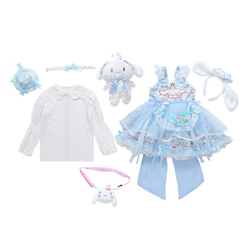 Kawaii Cinnamoroll Kids Lolita Princess Skirt T-Shirt Spring Autumn Dress Sanrios Girls Cosplay Costume Birthday Party Skirt