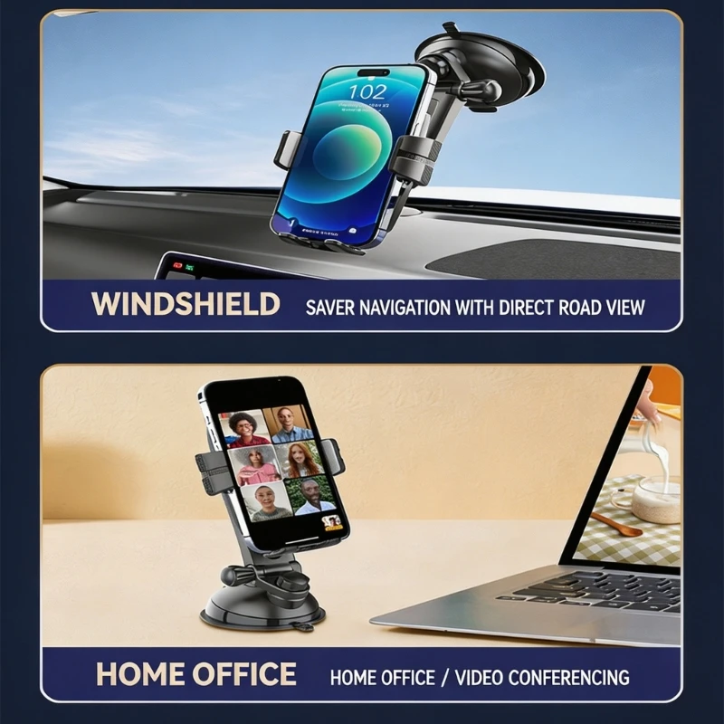  Rotating Suction Phone Stand For Automotive And Marine Use With Horizontal Vertical Viewing Option