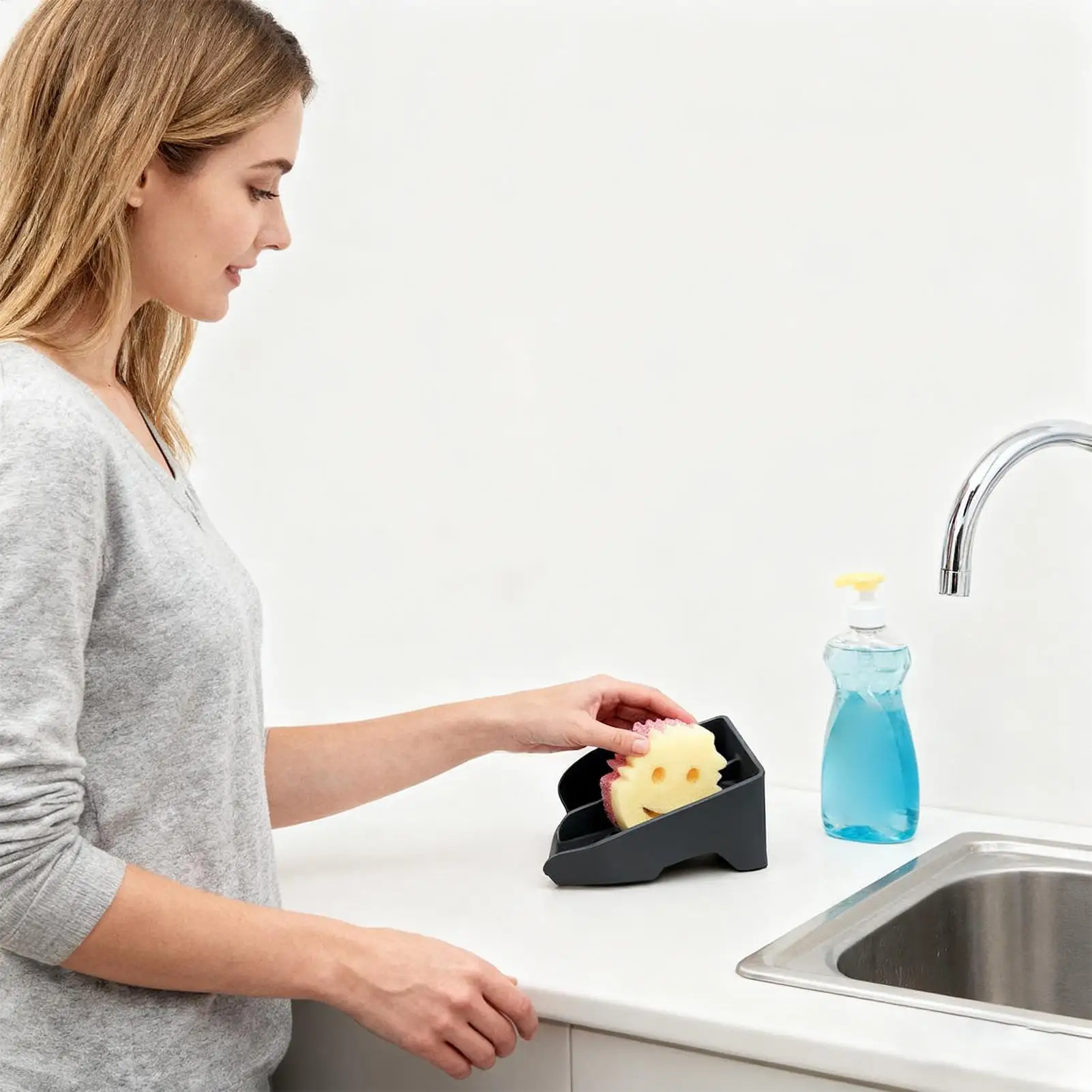 

Держатель губки, приподнятый силиконовый дозатор мыла со сливным носиком, щетка для хранения для душа, раковины, стойки, ванной комнаты, кухни, квартиры