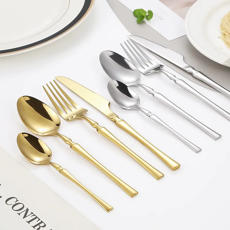 4PCS European Stainless Steel Silverware Set - Small Waist Steak Knife Fork Spoon - Western Tableware Dining Cutlery