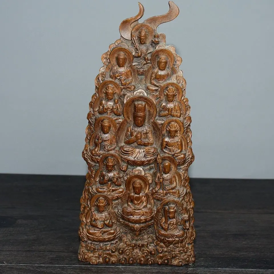 Hand Carved Wood Sitting thirteen buddhas Statue Figurine Desktop Ornaments Home Decoration