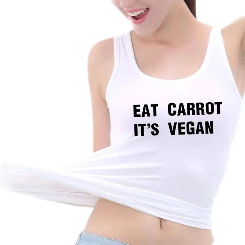 Eat Carrot It's Vegan Design Cotton Sexy Fit Tank Tops Hotwife Humor Fun Flirty Style Sleeveless Tee Sugar Baby Naughty Top