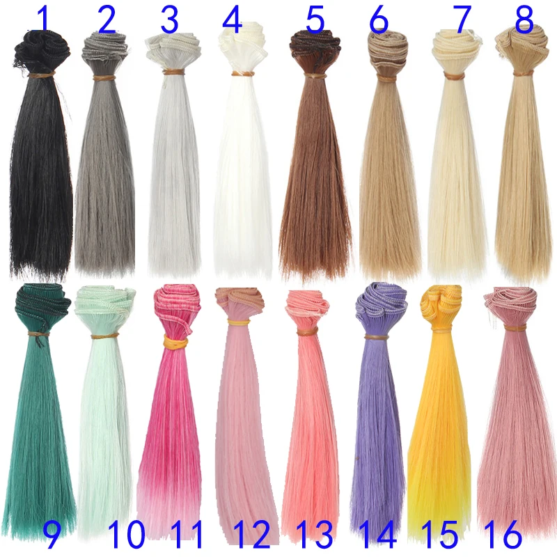 Bjd Hair 15cm*100CM Black Gold Brown Green Pink Color Choose Straight Doll Wig Hair for 1/3 1/4 BJD Diy