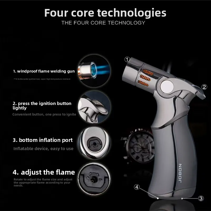 JOBON 659 Four-fire Desktop Straight-impact Lighter, Windproof Ignition Gun Lighter for Cigarettes and Cigars