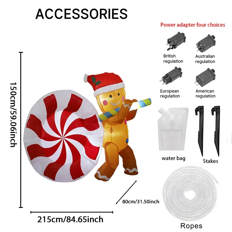 4.92FT لعبة قابلة للنفخ الزنجبيل رجل الحلوى العملاقة عيد الميلاد ديكورات للباحة LED ديكور المنزل حلية هدية احتفالية لوازم عيد الميلاد