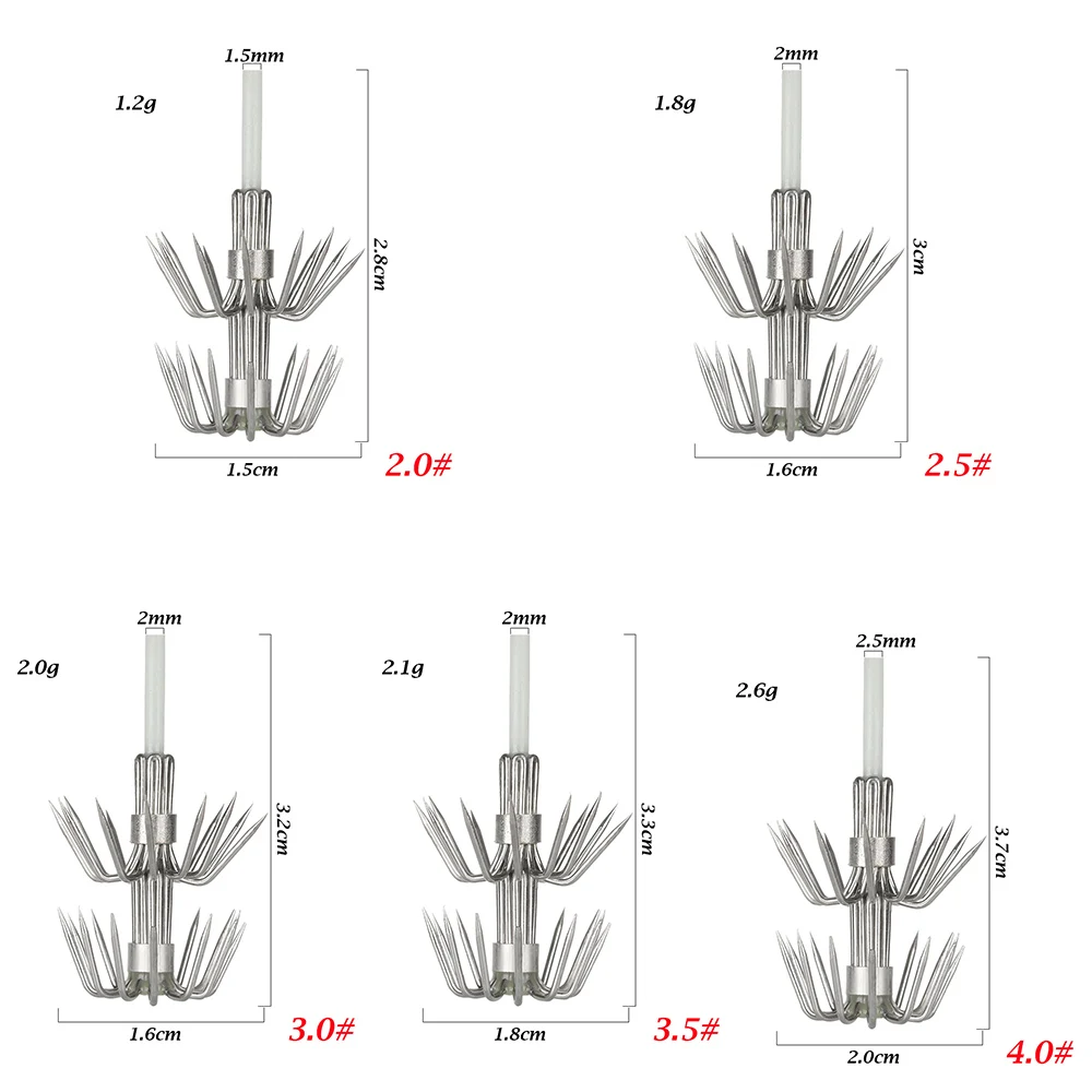 Hameçons de pêche double couche en acier inoxydable, hameçon parapluie, calmar, seiche, poulpe, vente en gros, accessoires, 5 pièces