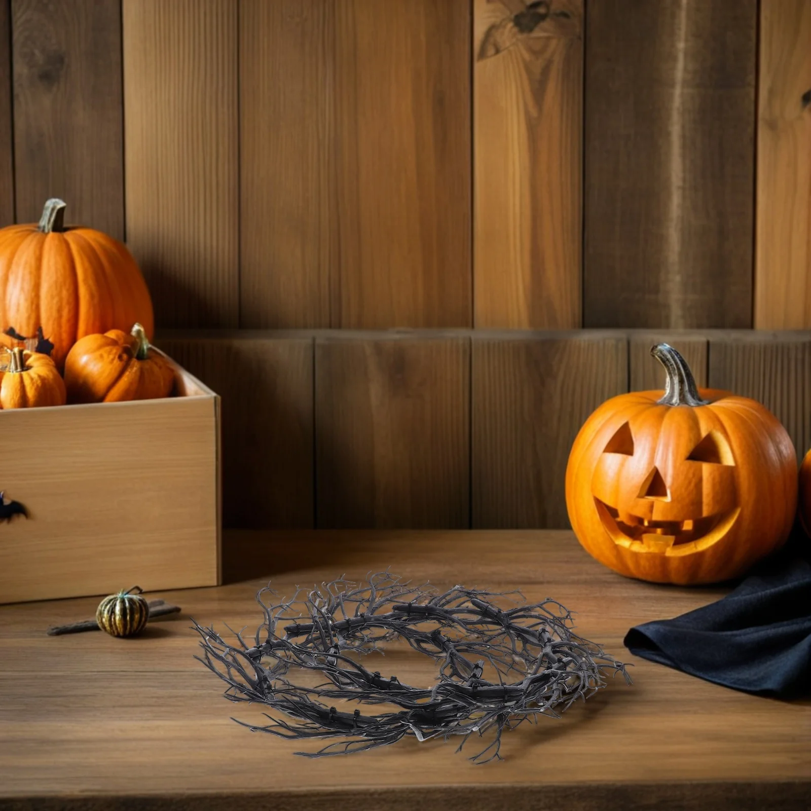 

2 Pcs Halloween Decor Fake Branch Artificial Black Twig Wreath Front Door Wreaths