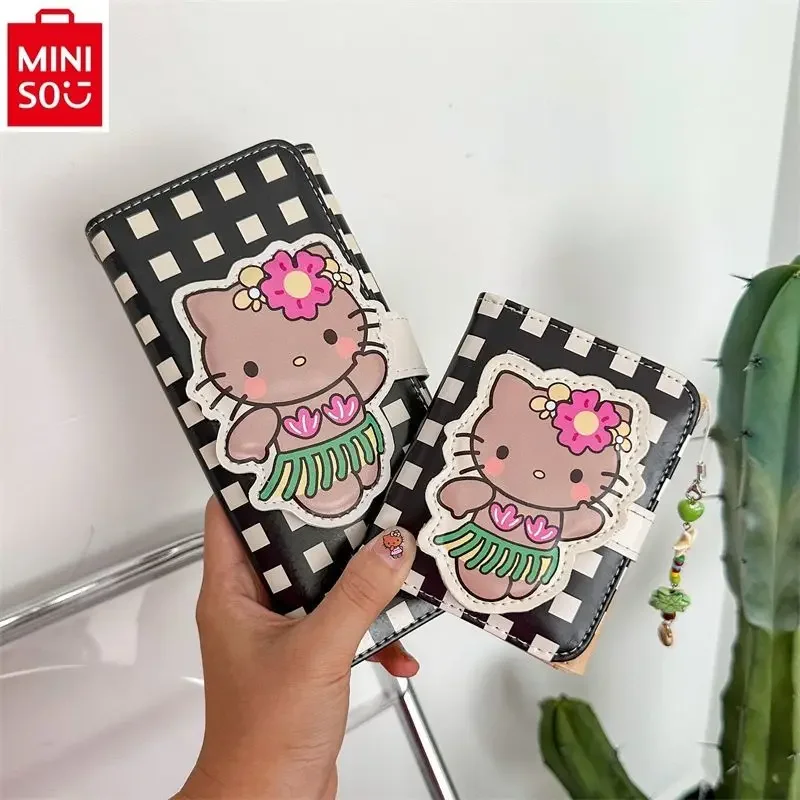 

MINISO 2024 New Cartoon Anime Hello Kitty Grass Skirt PU Short, Long, Multi functional Wallet Student Card Includes Zero Wallet