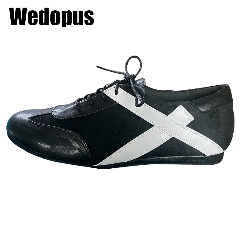 Wedopus Black and White Man Dance Shoes Suede Bottom Line Dancing Shoes Sports Mens Dance Sneakers Size 46