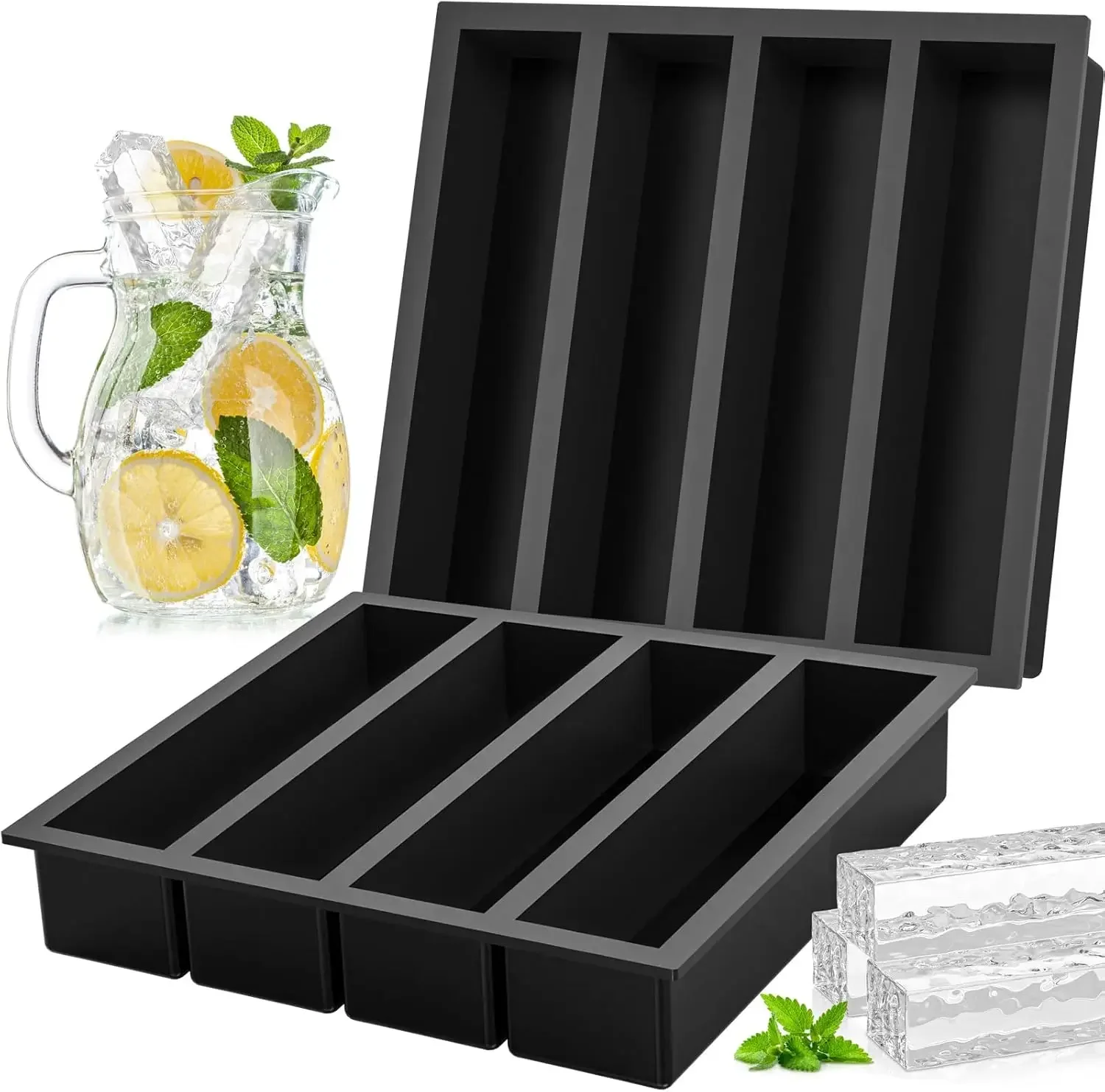 1pc Silicone Ice Tray with Stackable Large Ice Cube Molds Black for Ice, Butter, Frozen Soup Food. Non-Stick Silicone Ice Mold
