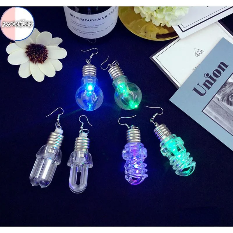 1pair Creative woman Funny Luminous Light Bulb pendant earring female colorful light Bulbs ear hoop jewelry bestfriends gift