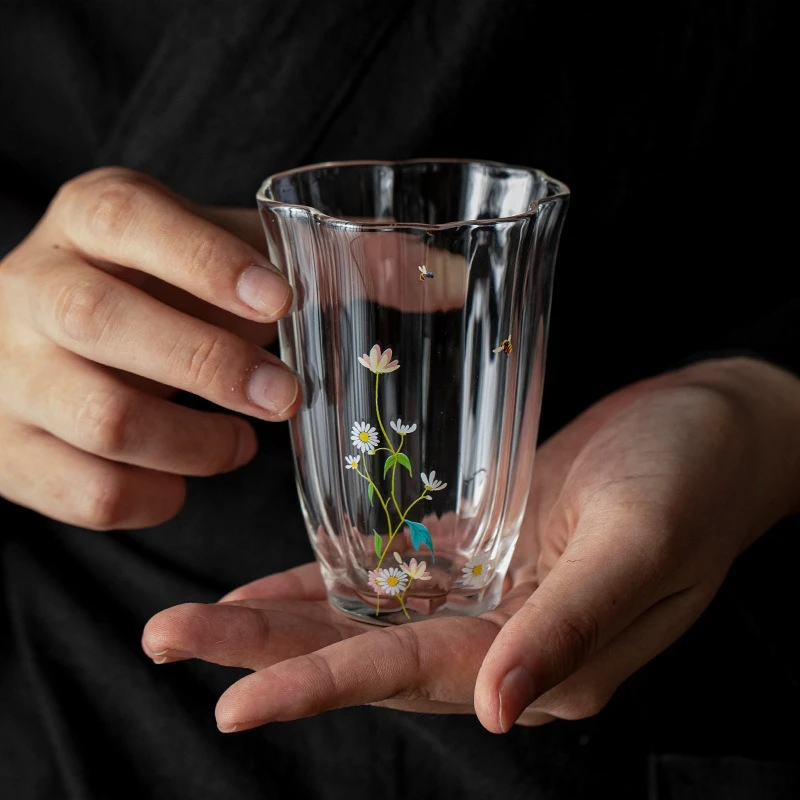 Borosilikat-Teetasse aus hitzebeständigem Glas, Gänseblümchen-Design, persönliche Master-Tasse, Gongfu-Teegeschirr, grüner Tee zum Trinken