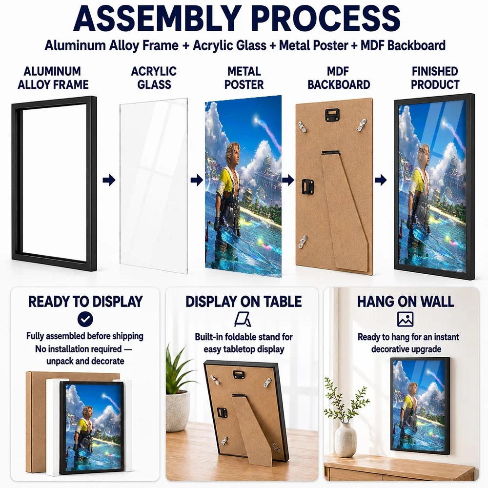 Final Fantasy X Tidus Metal Poster With Aluminum Alloy Frame Personalized Photo Dark Medieval Style Wall Art For Player Lounge