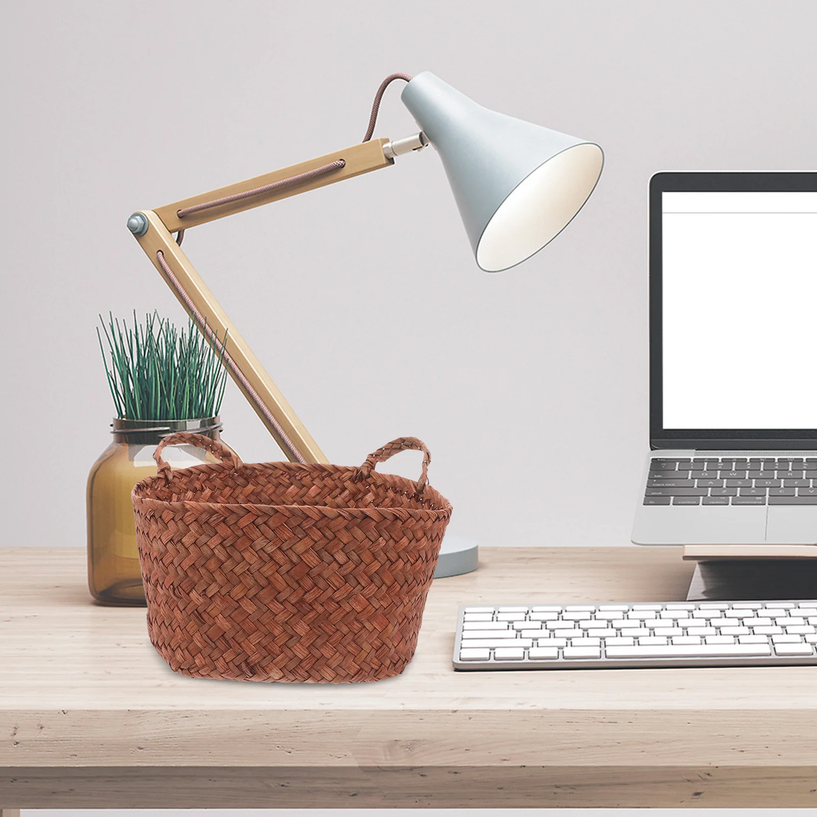 

Straw Woven Trash Bucket Desktop Storage Wear-Resistant Household Waste Can Multipurpose Organizer Trash Basket