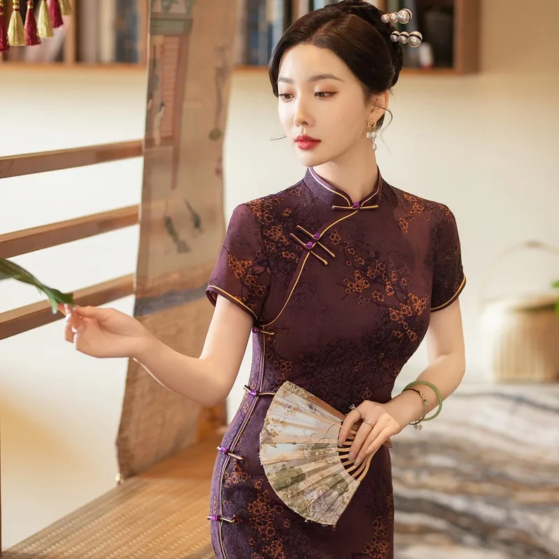 

2024 Spring/Summer New Long Qipao Daily Retro Chinese Style Improvement Elegant Qipao