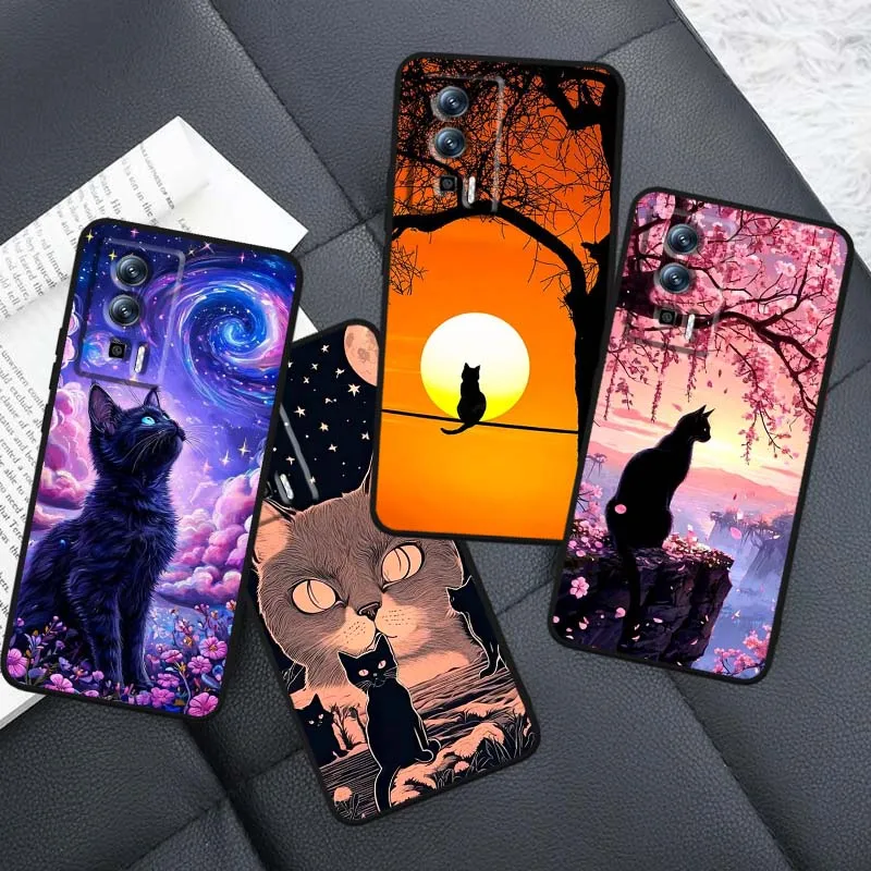 

Cartoon Cute Cat Pattern For Xiaomi Redmi 12 13C 12C 13 10C 9T A2 9A 9C 7A Note 10S 8T 10 9 8 Pro 4G 5G Black Cover