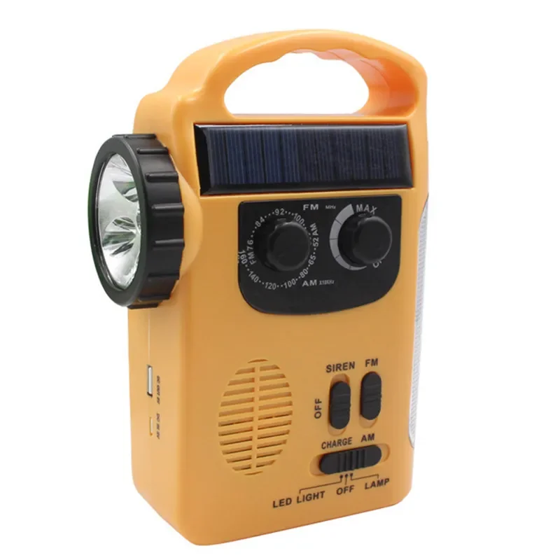 Portable LED Light Flashlight FM Radio Outdoor Mobile Phone Charger Solar Energy Hand Power Generation Lithium Battery Speaker