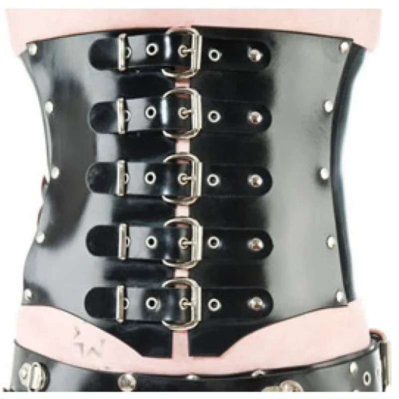 

Latex Corsets With Belts Buckles Lacing Back Rivets Rubber Bustiers Top Clothing Party