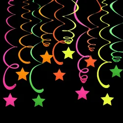 1 PackX5colors Star Swirl hanging Decoration Glow in the Dark Neon Garland Streamers - Reactive Fluorescent Paper Flag Banner f